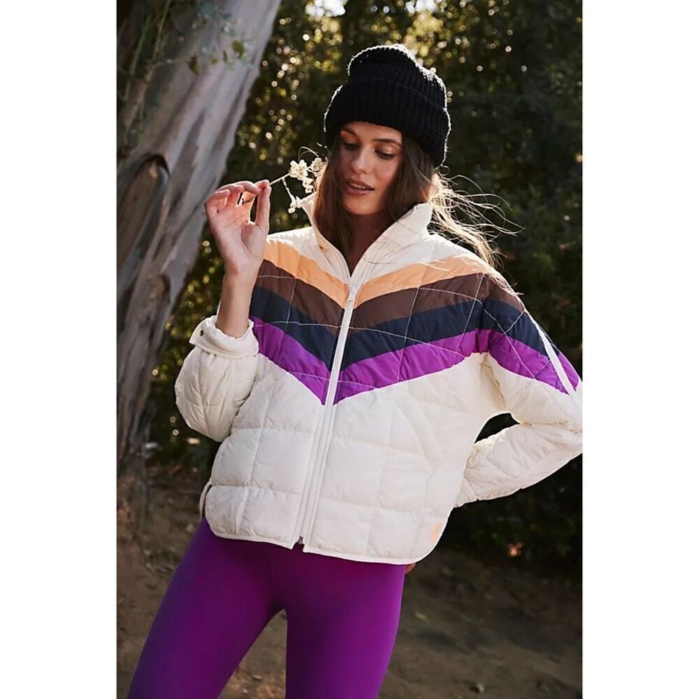 NWT Free People FP Movement x Hatch Printed Puffer Jacket Ivory Chevron Medium